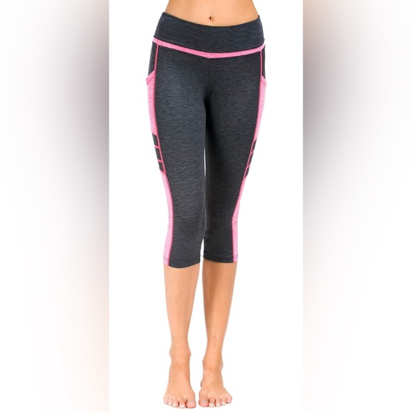 Sugar Pocket High-waist grey and pink capri yoga leggings with pockets, NWT, XL - Picture 2 of 13